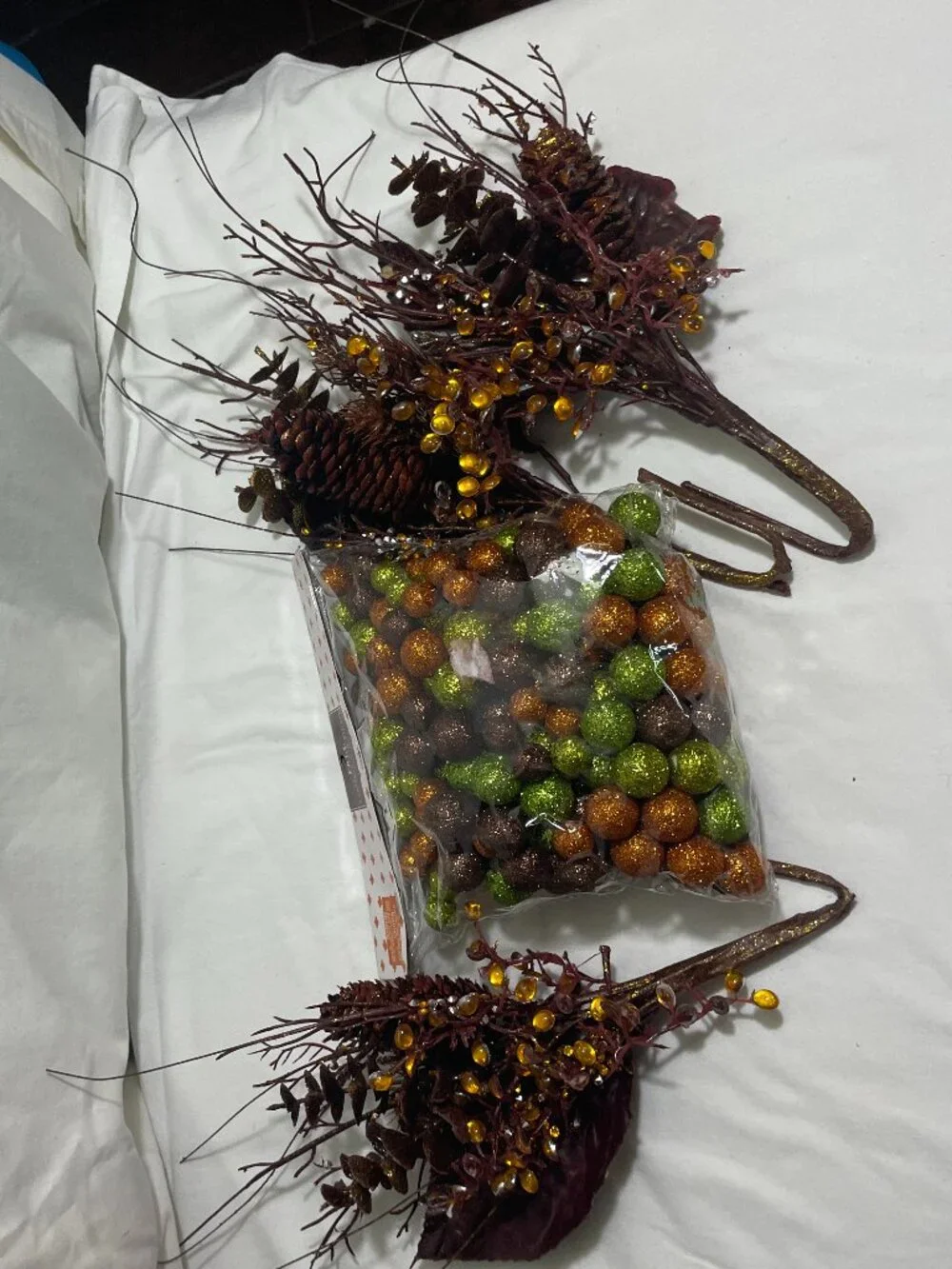 Lot of 3 Fall Pumpkin Pinecone Berry Floral Picks & Glitter Scatter Fillers Deco